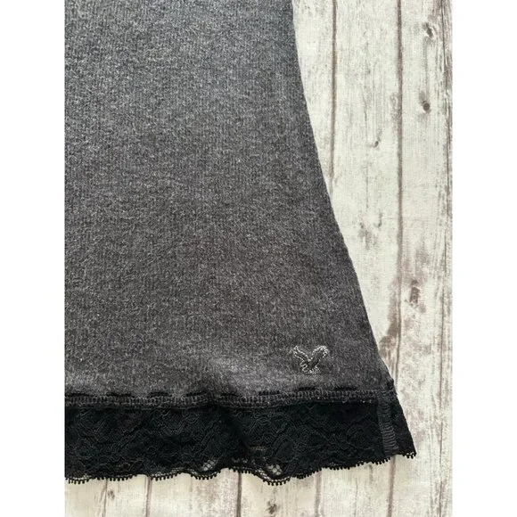 Y2k Dark Grey XS American Eagle Lace Tank  Cami Long Layering Shelf Bra - Picture 2 of 10